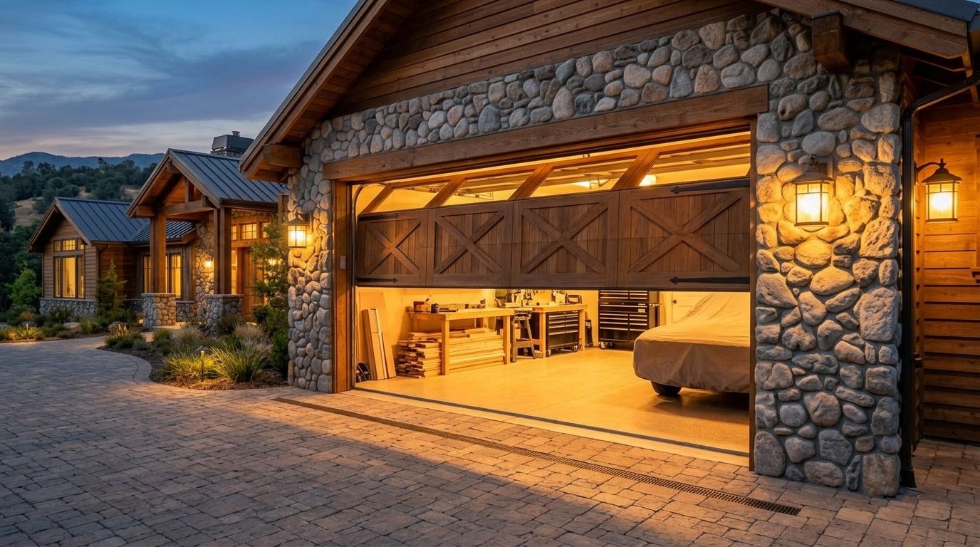 Hannah Griffin Overhead Garage Door Service Garage Door Gliding Open Revealing Warm Illuminated Interior